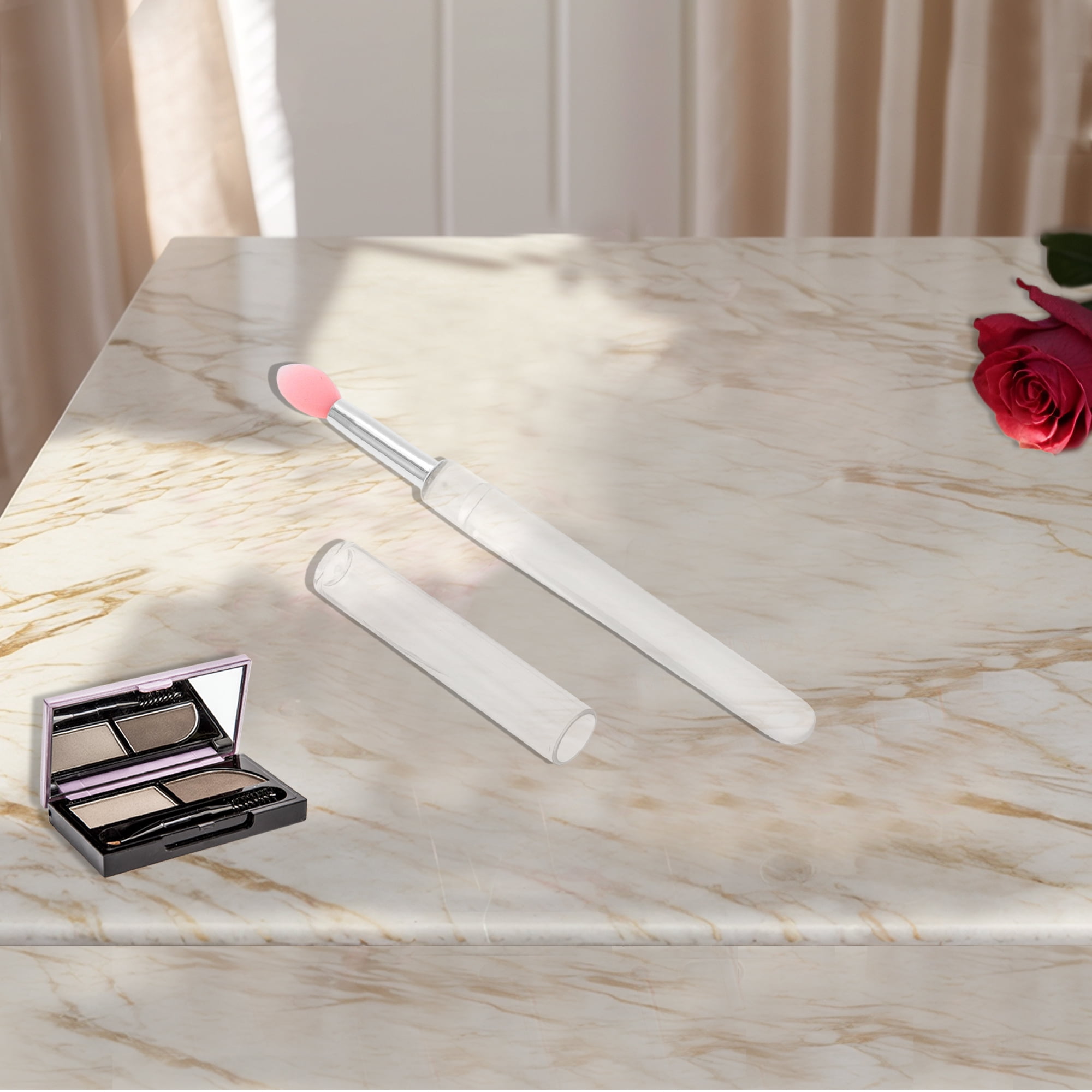 Unique Bargains 1 Pc Portable Durable Lightweight Silicone Lip Brush for Travel Rose Red