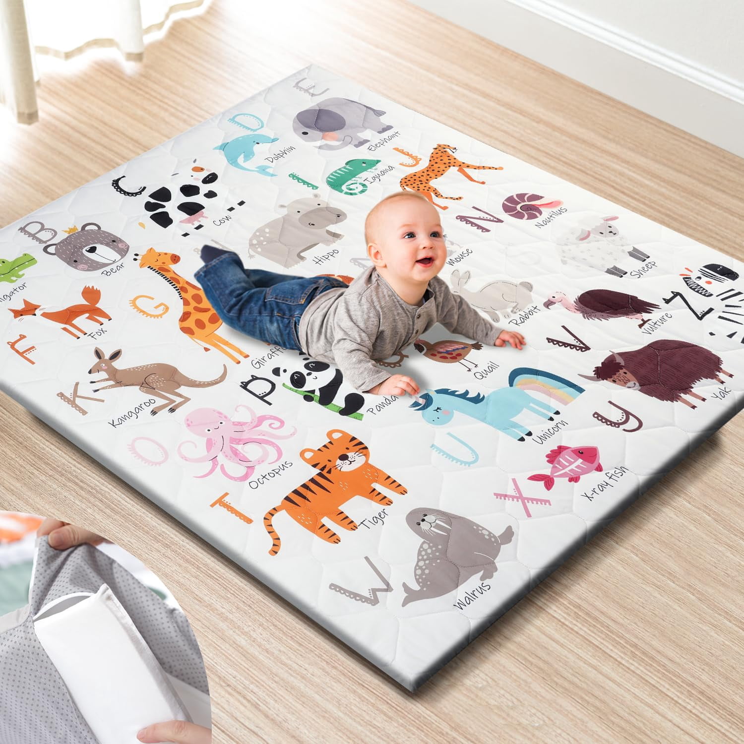 Premium Foam Baby Play Mat 59" x 59" – Removable & Machine Washable Cover, Extra Thick Padding Playpen Mat, Non-Slip Crawling Mat, Easy to Clean for Infants, Toddlers & Babies