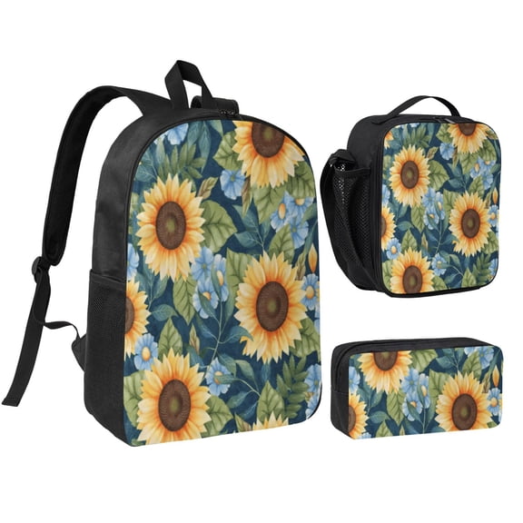 Sunflower Butterfly Backpack Set 3pc ,Backpack with Lunch Bag and Bag 17 Inch