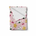 thumbnail image 2 of Anime Soft Flannel Fleece Throw Blanket, Happy Crying Cartoon Rice Balls Cherries Stars Pattern on Stripes Art, Cozy Plush for Indoor and Outdoor Use, 50" x 70", Pink Yellow and White, by Ambesonne, 2 of 6