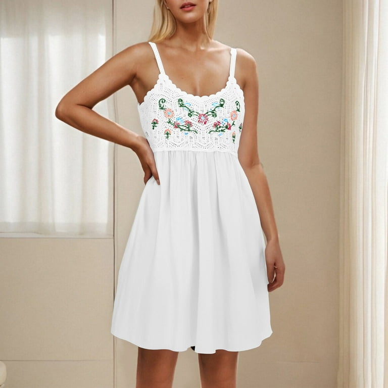 Dazajoo Womens Cami Dresses Floral Embroidered Hollow Out Sundress Summer  Casual Vintage Midi Dresses,White,Free Size - Walmart.com