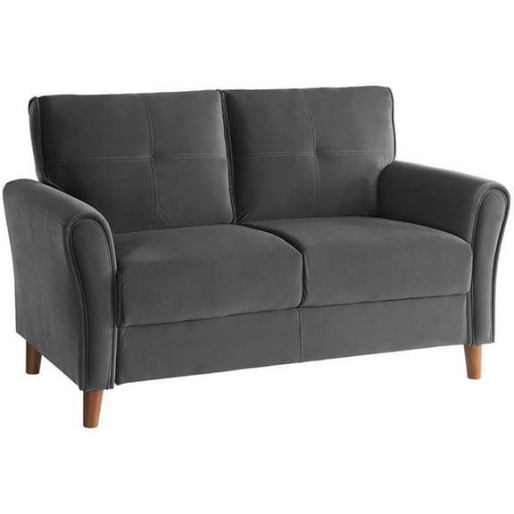 Pemberly Row Modern Contemporary Velvet Tufted Loveseat in Gray and Walnut