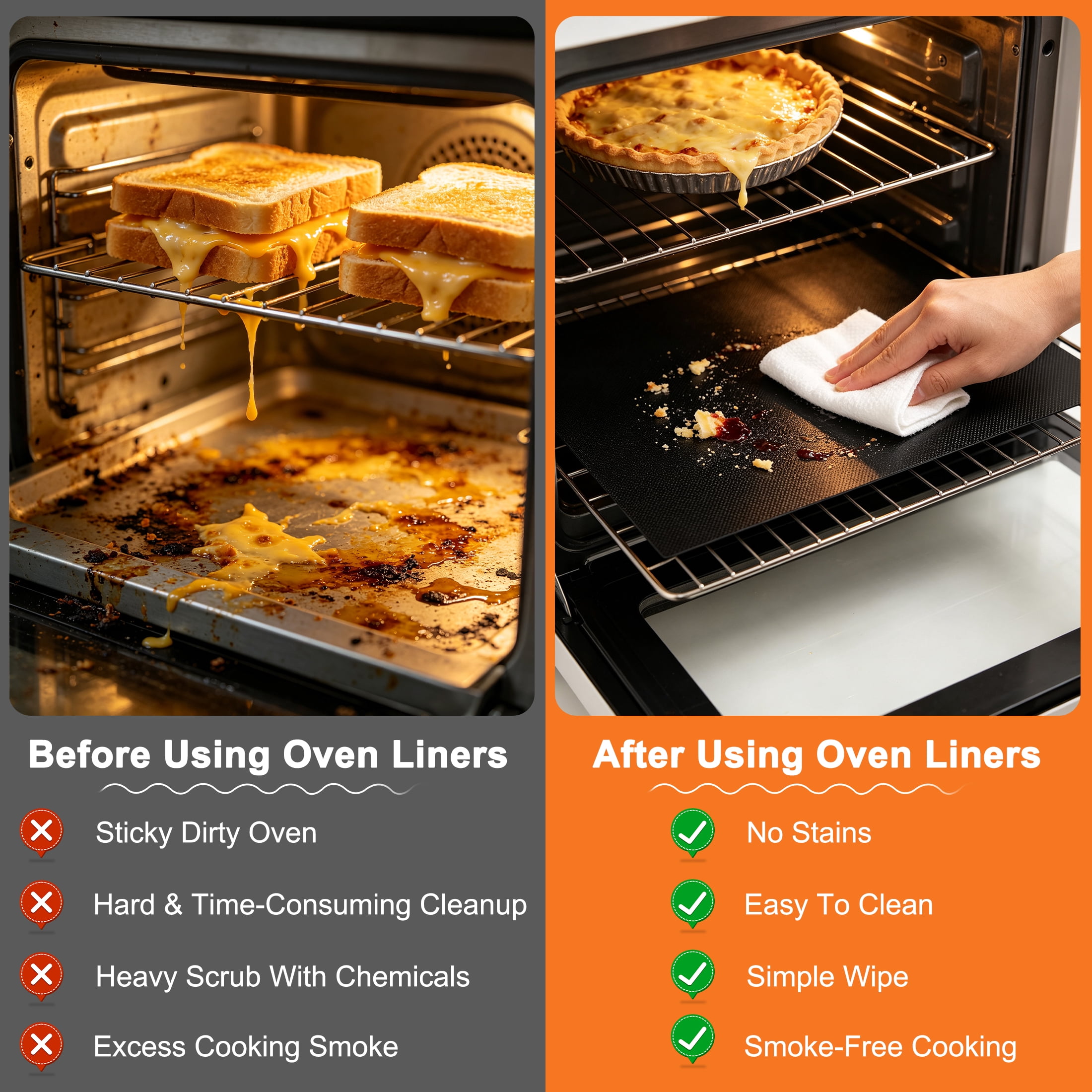 4 Pack Oven Liners for Bottom of Oven, Non Stick Heat Resistant Oven Mats, Reusable Grill Mat Stove Protector Liners, Cuttable Baking Mats for Gas Stove, BBQ, Microwave