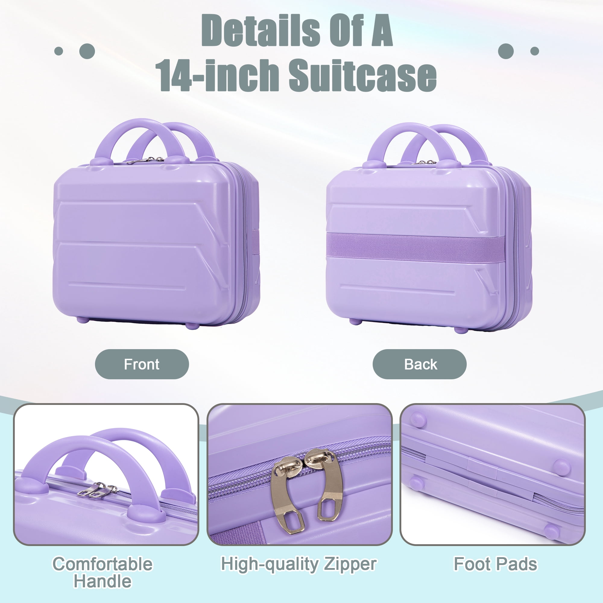14"/20" 2 pcs/set in ABS Spinner Wheel Luggage, with Combination Lock,14" Cosmetic Case (Blue+Purple)