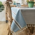 thumbnail image 3 of The Curated Nomad  Needleridge Tasseled Blue Cotton Linen Tablecloth 54" x 78", 3 of 5