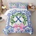 thumbnail image 2 of Catabedysis Bowknot Monogram X Twin Quilt Set,Green Botanical Wreath Twin Coverlet Set For Girls,3Pcs, 2 of 7