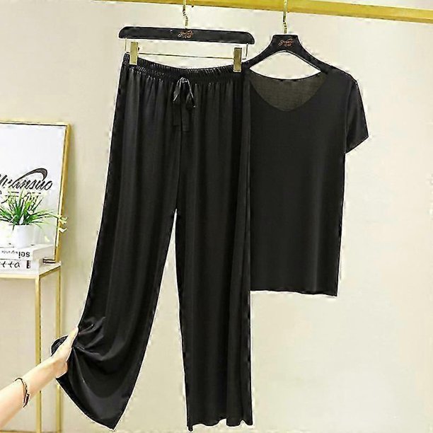 2Pcs Set Home Clothes Loungewear Set Casual Short-Sleeved Women's Homewear Suit T-Shirt Pants Loose
