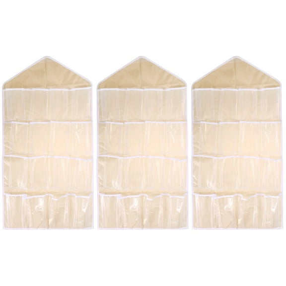 unbranded 3pcs 16 Pockets Over Door Hanging Storage Bag Case Organizer Wall Door Hanger Closet Underwear Socks Bra Storage Organizer Sundries Holder (Beige)