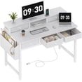 thumbnail image 4 of White Computer Desk with Fabric Drawers for Home Office, 40 inch Vanity Makeup Desk with Drawers Storage for Bedroom, Writing Study Table with Power Outlet & Monitor Stand, White, 4 of 7