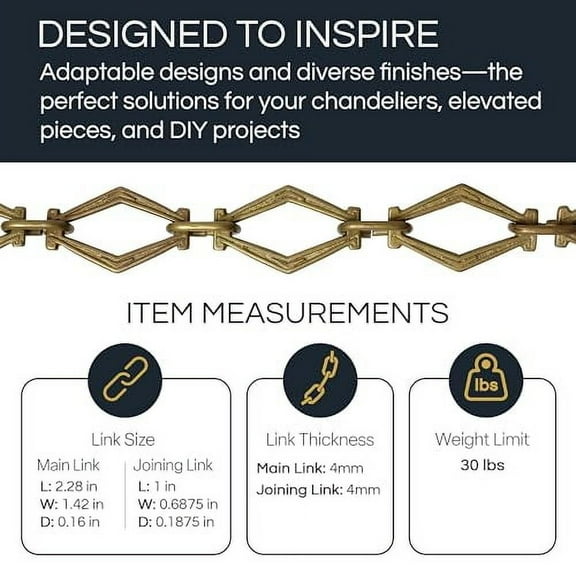 RCH Hardware Decorative Acid Dipped Solid Brass Chain for Hanging, Lighting - Hexagonal Design Unwelded Links