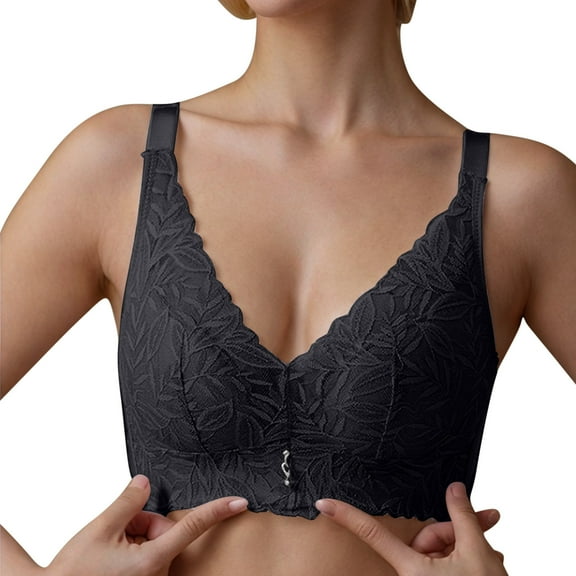 Arnsht Small Bust Thick Padded Wireless Bra Soft Comfort Breathable Underwear Gathering Daily Bra Lace Non-Steel Ring Bra Black XXL