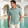thumbnail image 2 of Uwinwear Mens Button Down Shirts Casual Lightweight Short Sleeve Solid Color Shirt Textured Linen Summer Beach Tops with Pocket,Green,XXL, 2 of 8