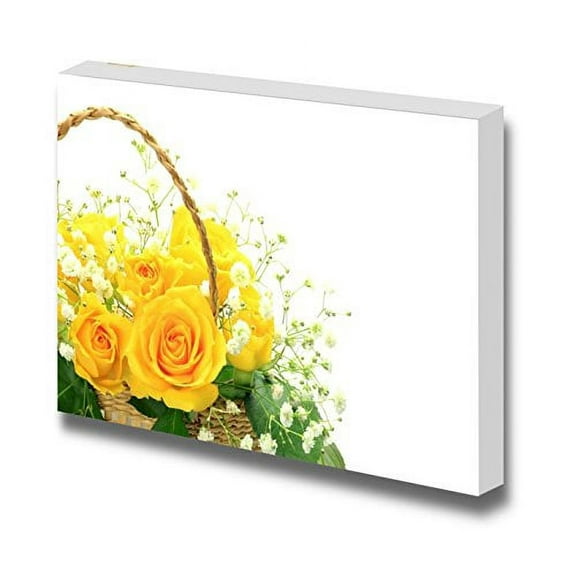wall26 - Canvas Prints Wall Art - Basket of Yellow Roses Accented with Baby's Breath | Modern Wall Decor/Home Decoration Stretched Gallery Canvas Wrap Giclee Print. Ready to Hang - 12" x 18&quot
