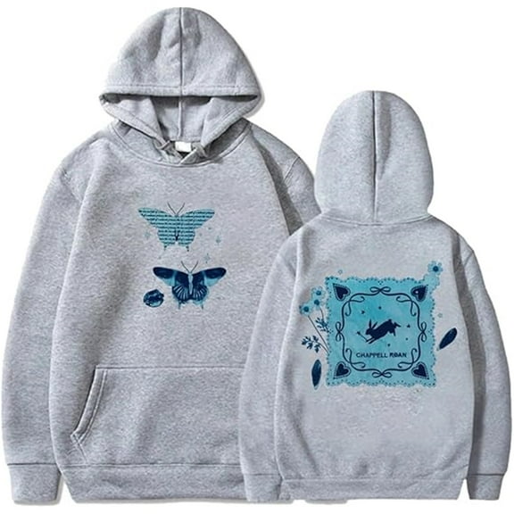 Chappell Roan Merch 2025 World Tour Butterfly Hoodie Unisex Fashion Long Sleeve Casual Sweatshirt,XL,Gray
