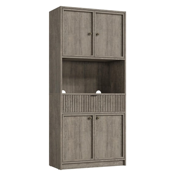Kitchen Pantry Cabinet 70" Tall – Modern Freestanding Storage Cabinet with Fluted Doors, Drawer & Countertop for Dining Room or Living Room
