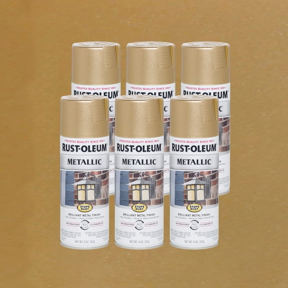 Warm Gold, Rust-Oleum Stops Rust Metallic Protective Enamel Spray Paint, 11 oz, 6 Pack