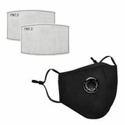 Reusable Face Mask with Breathing Air Valve and 2 Free Carbon Filters (Solid Black)
