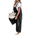 thumbnail image 2 of Women Loose Adjustable Strap Denim Bib Overall Jeans Distressed Wide Leg Baggy Overalls Jumpsuit Black L, 2 of 7