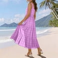 thumbnail image 5 of XUNKUSGA Maxi Sundresses for Women Casual Scoop Neck Sleeveless Plaid Pleated Flowy Womens Summer Dresses Classic High Waisted Beach Swing Dress with Pockets,Purple,S, 5 of 7