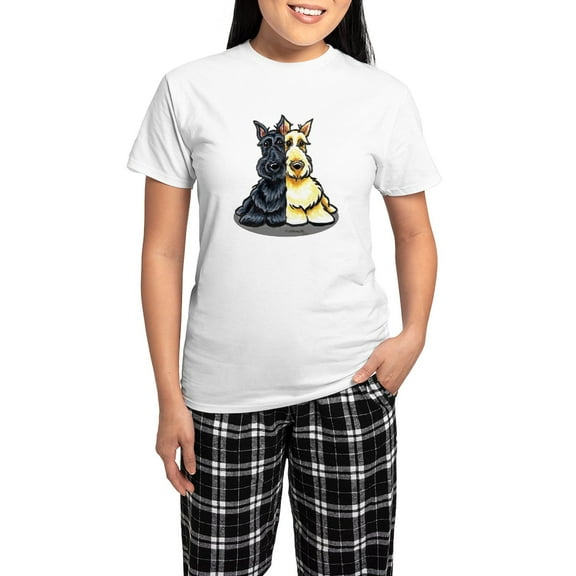 CafePress - Black Wheaten Scottie Pajamas - Women's Short Sleeve Print T-Shirt and Pants Light Cotton Pajama Set
