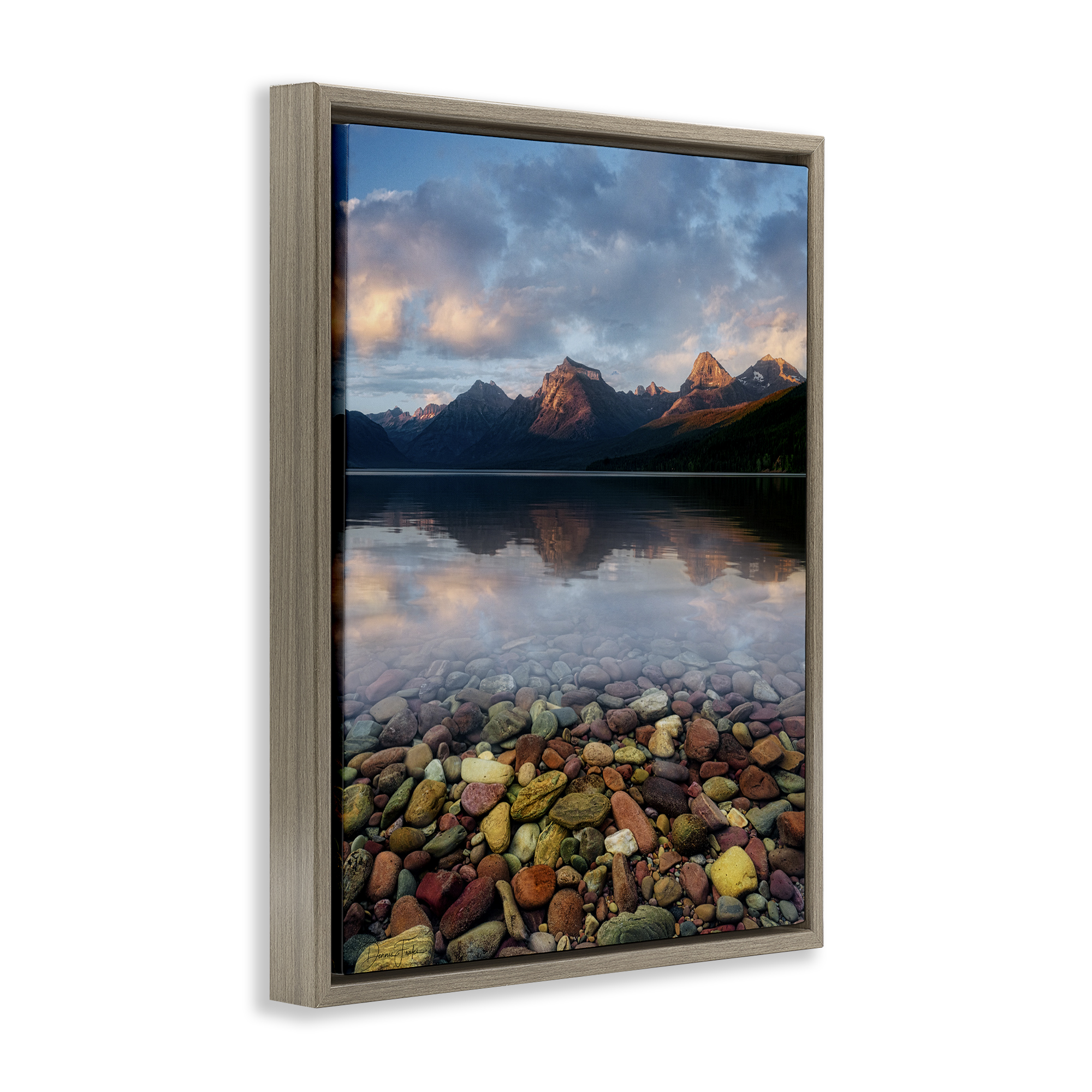 Stupell Industries Clear Water Pebbles Landscape Photography Brown Floater Framed Art Print Wall Art, 17 x 21