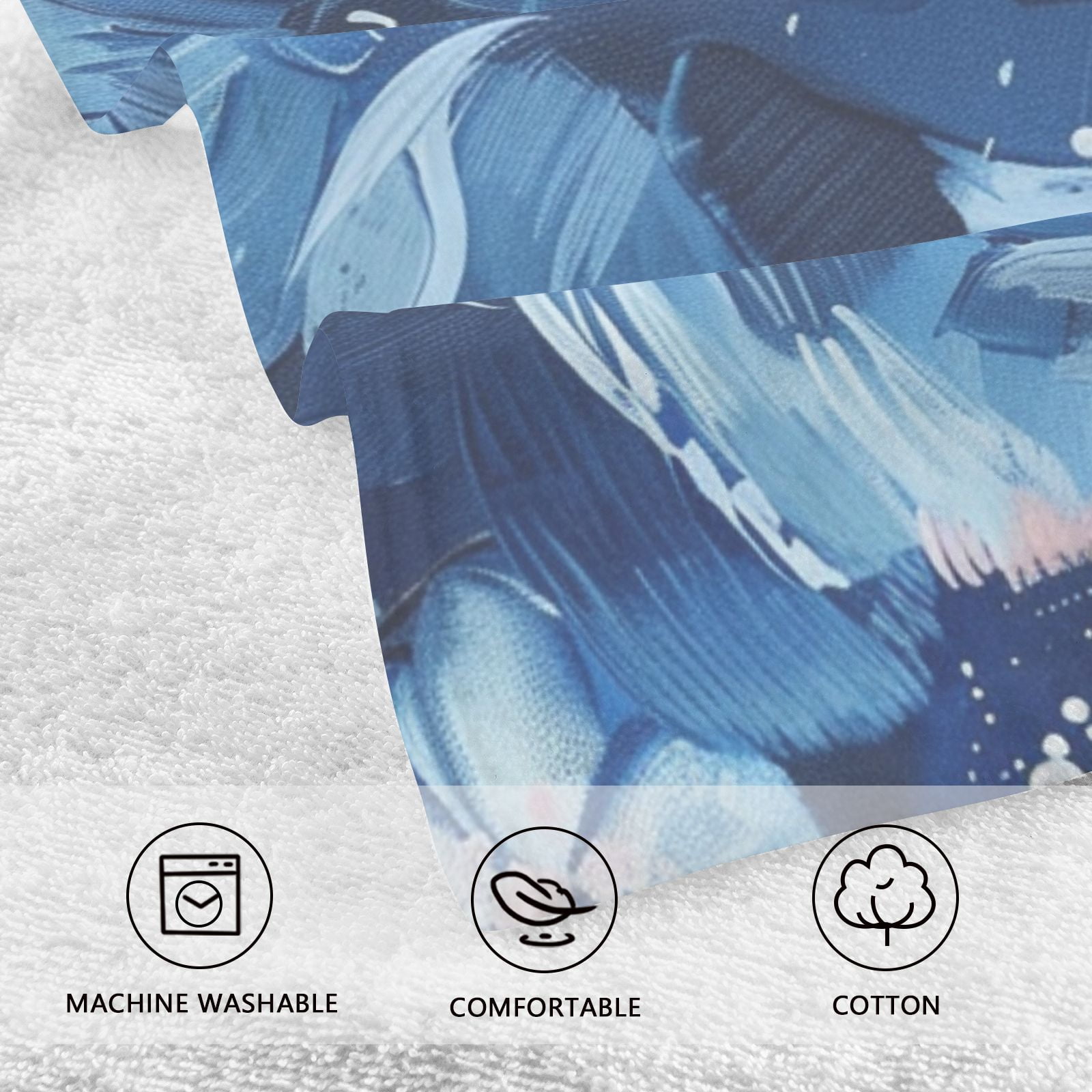 Blue Floral Hand Towels Cotton Bath Towels Large Face Towels Absorbent for Bathroom 2 Packs