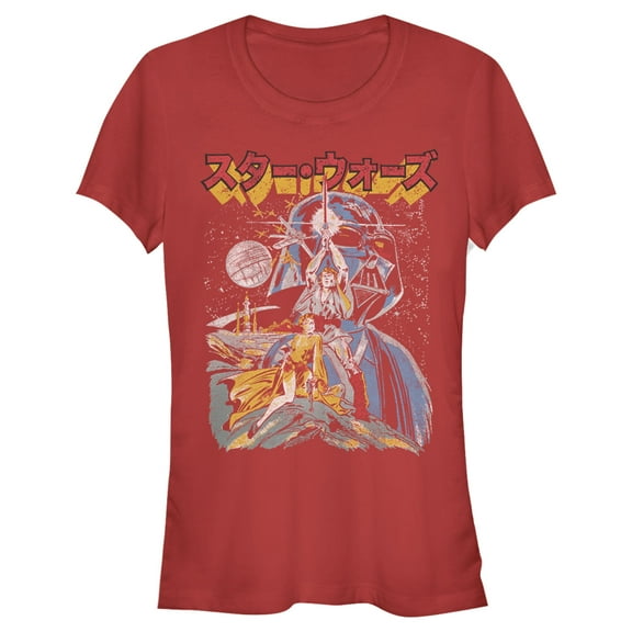 Junior's Star Wars Retro Darth Vader Kanji Poster  Graphic Tee Red Medium