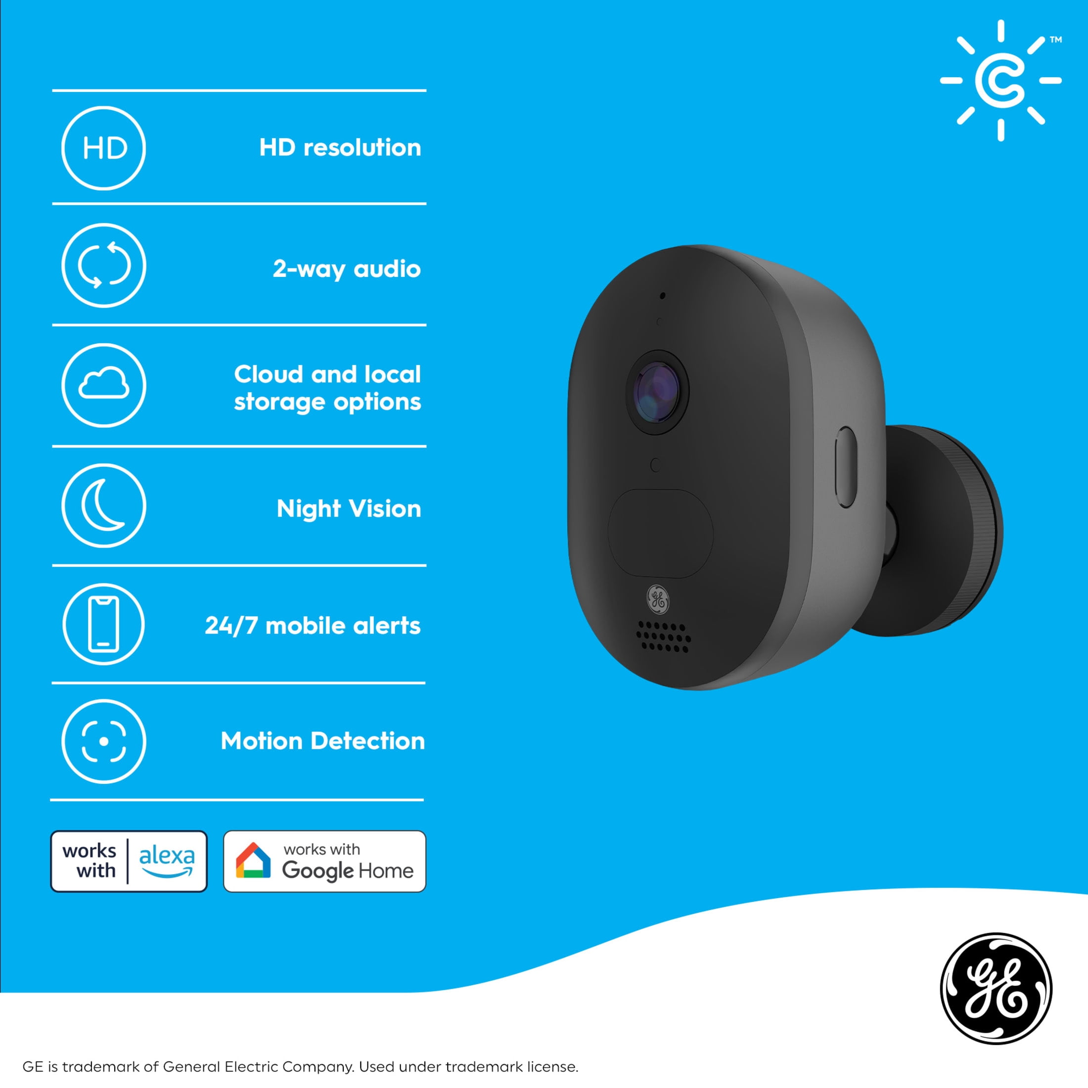 GE Cync Outdoor Smart Camera, Security Camera with HD Resolution + Night Vision, Battery Powered Camera, Works with Alexa and Google Home (2 Pack)