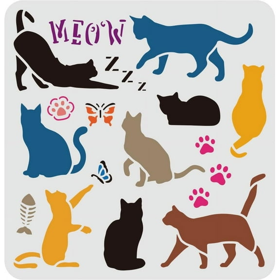 1pc Plastic Reusable Drawing Painting Stencils Templates for Painting on Scrapbook Paper Wall Fabric Floor Furniture Wood Square Cat Pattern 300x300mm