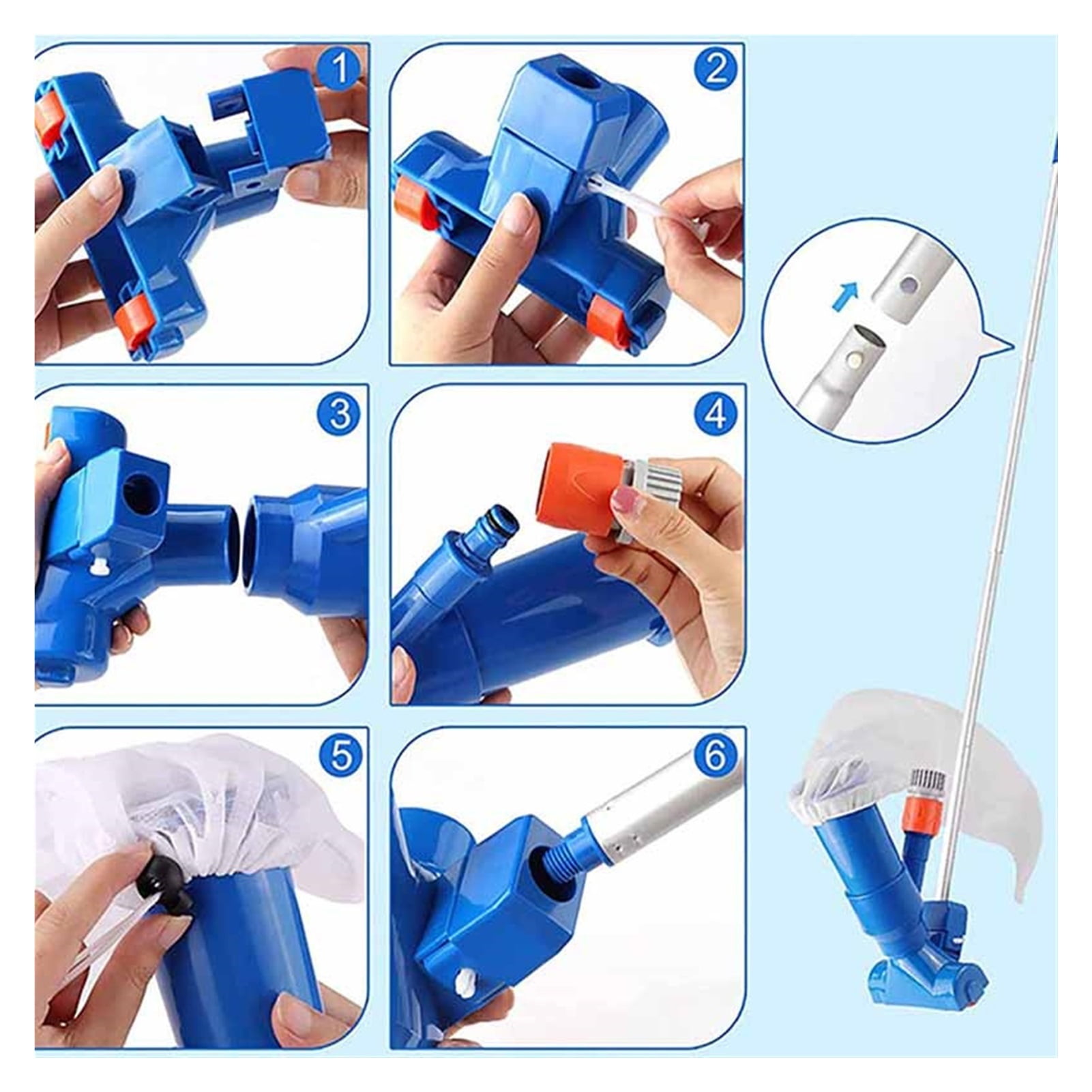 Swimming Pool Vacuum Cleaner Portable Cleaning Tool Kit Pond Fountain Brush Pool Accessory Without Electrical Components ,Great Suction Power