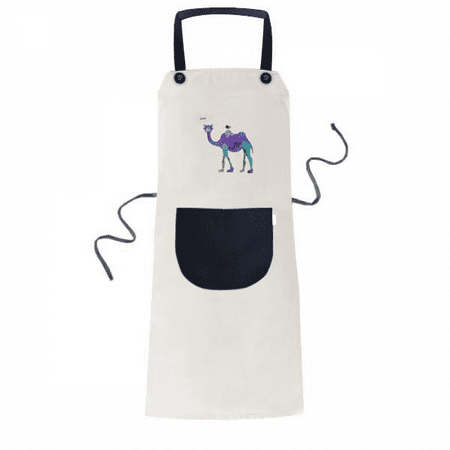 

Camel Purple Bird Blue Cartoon Blue Apron Adjustable Bib Cotton Linen BBQ Kitchen Pocket Pinafore