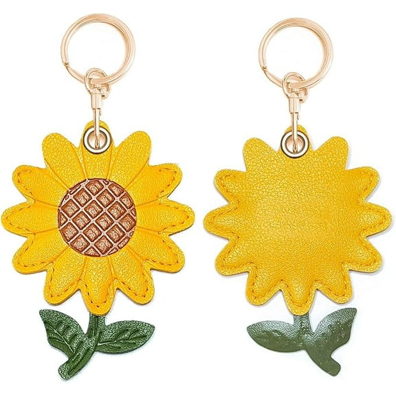 Cute Flower Airtag Keychain Holder for Airtag, Kawaii Flora Leather Key Ring Hidden Case Cover for Women
