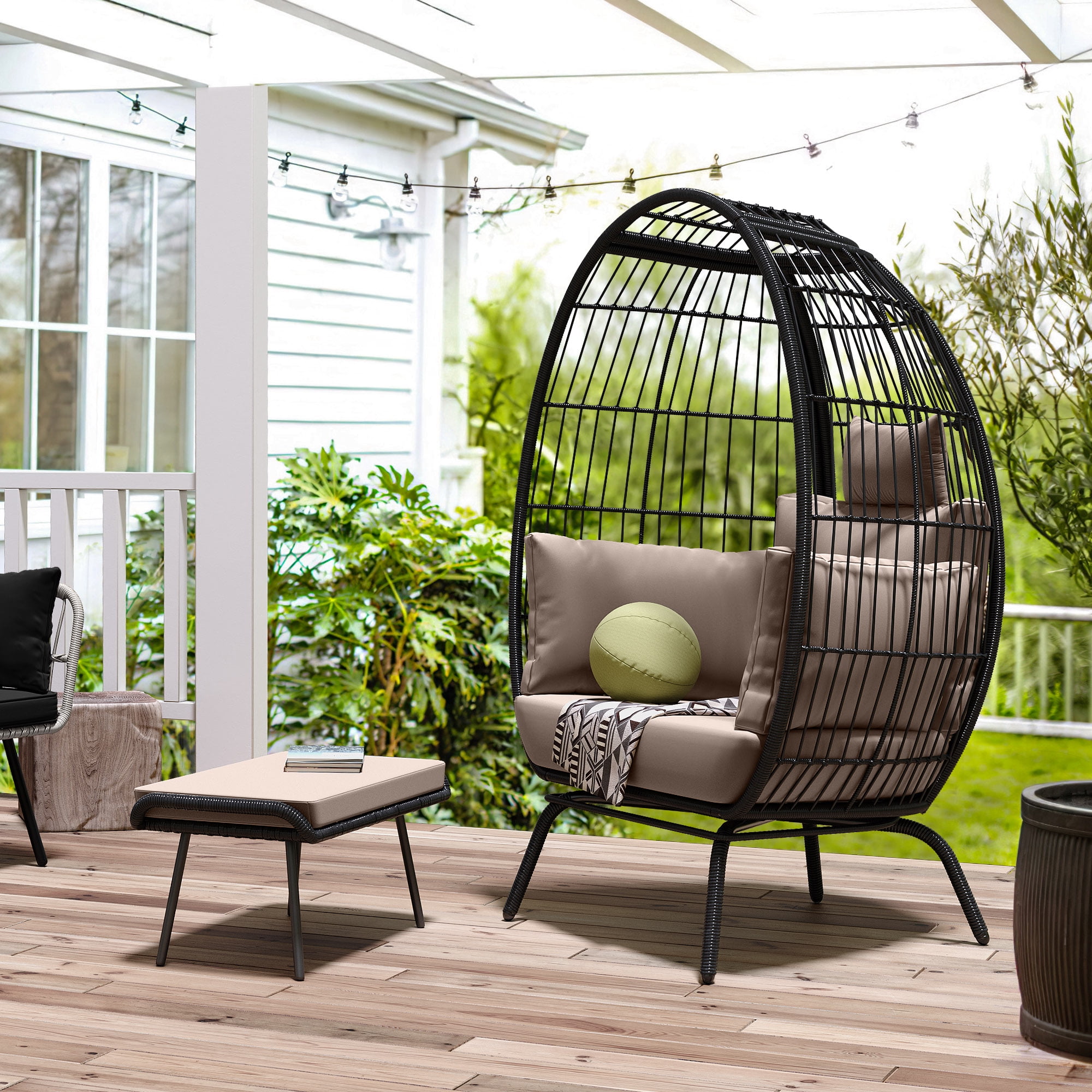 DEXTRUS Wicker Egg Chair with Ottoman Outdoor Indoor Oversized Lounger