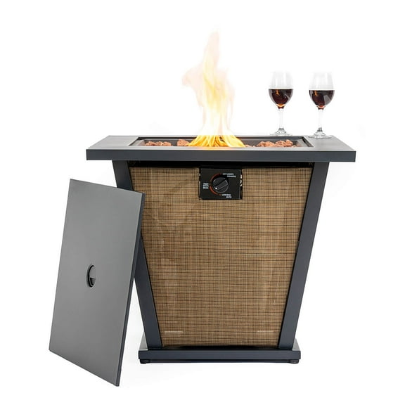 28" Square 50000 BTU Propane Gas Fire Pit Table with Lava Rocks, Metal Lid and Protective Cover