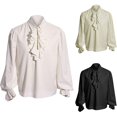 thumbnail image 2 of Mens Medieval Renaissance Steampunk Ruffle Collar Blouse Pirate Vampire Shirt, 2 of 7