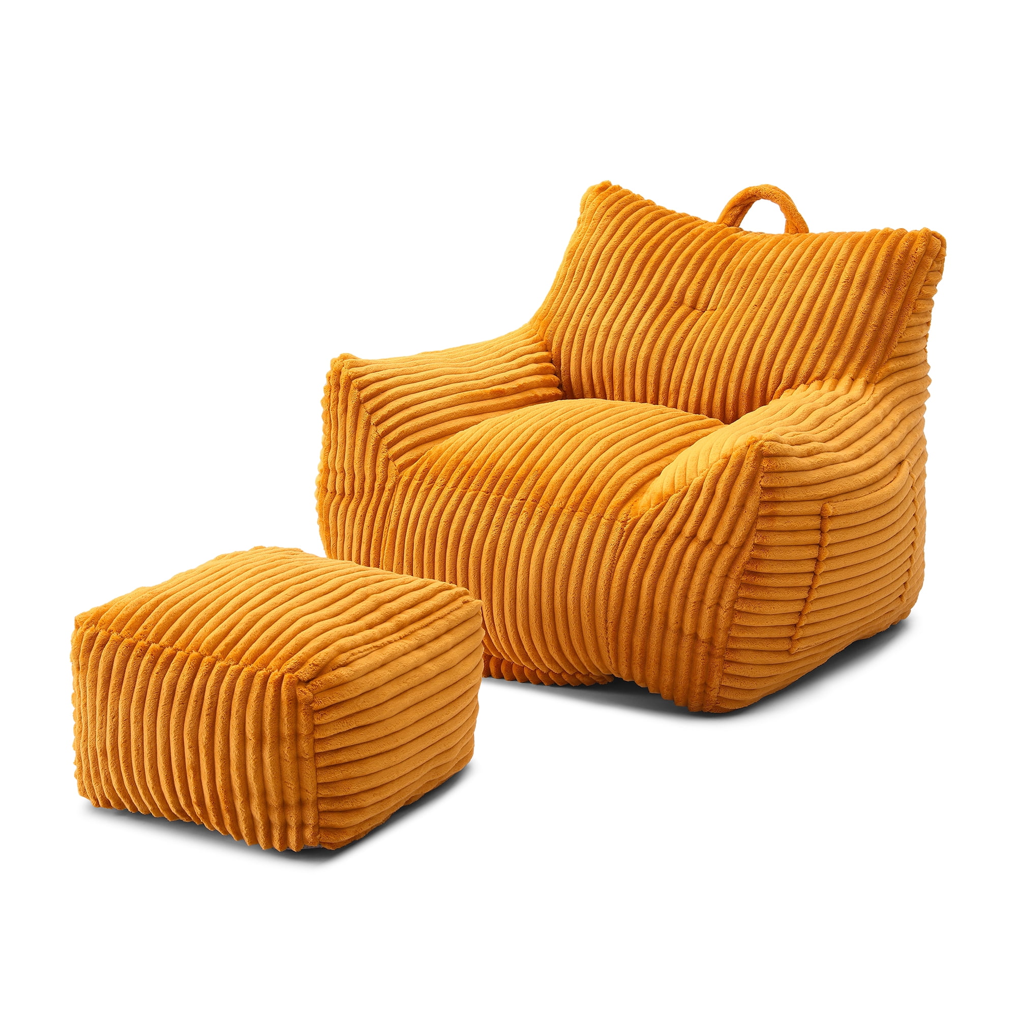 FFZ Giant Yellow Plush Bean Bag Chair For Adults With Armrests Footstool