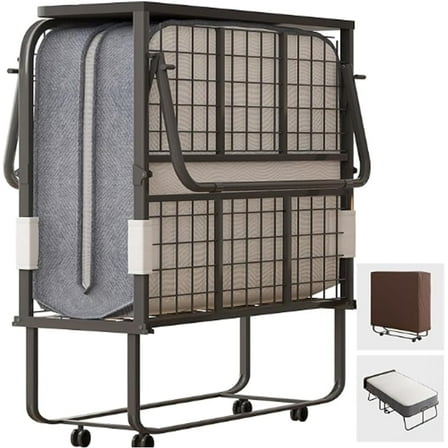 Folding Bed with Mattress, 75" x 38" Rollaway Bed for Adults, 5 inch Thick Memory Foam Mattress，Twin Size Portable Foldable Bed with Headboard & Sturdy Metal Frame，Fold Up, Roll Away