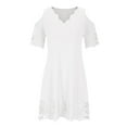 thumbnail image 6 of Summer Saving Wycnly Womens Dresses Party Prom Sexy Lace Patchwork Cold Shoulder Swing Tunic Short Dresses Summer Solid V-Neck Short Sleeve Formal Mini Dress White m, 6 of 7