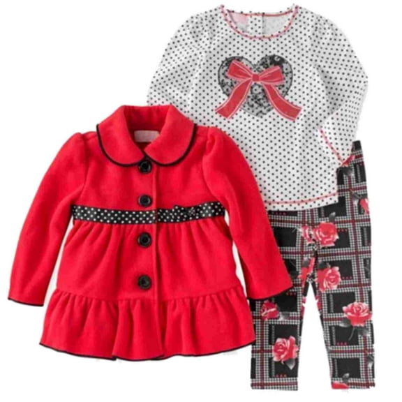 Kids Headquarters Infant Girl Heart Shirt Leggings Fleece Jacket 3 Piece Set 18m