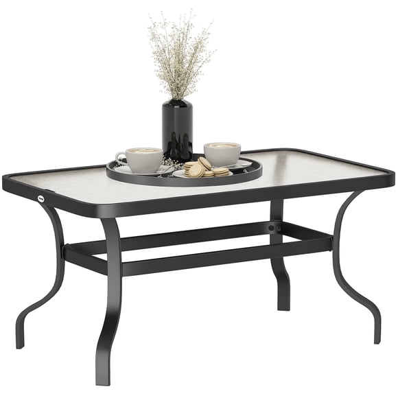 Outsunny 37" Outdoor Patio Coffee Table with Tempered Glass Top, Black