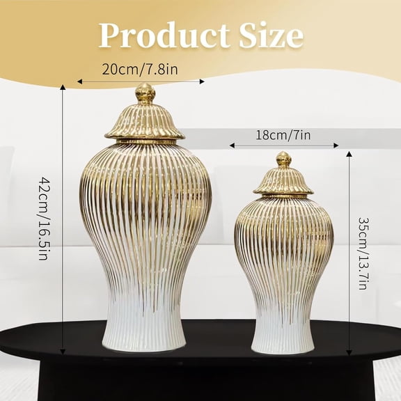 Ginger Jar White Gold Ceramic Vase Large Handmade Porcelain with Lid Decorative Flower Vase for Home Living Room Weddings Centerpieces