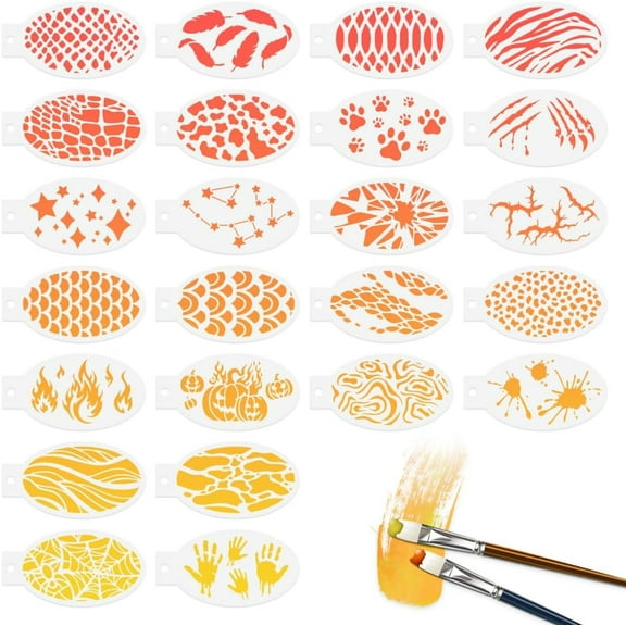 24pcs Texture Face Paint Stencils 5.5" x 2.9" Mermaid Scale Pumpkins Reusable Plastic Facial Painting Stencils Cracks Cobweb Claw Body Paint Templates for Holiday Party Makeup