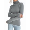 thumbnail image 1 of Suéteres Acanalados para Mujer, Lindos Suéteres de Punto de Cuello Alto, Ajustados y Cálidos Gris un Tamaño, 1 of 9