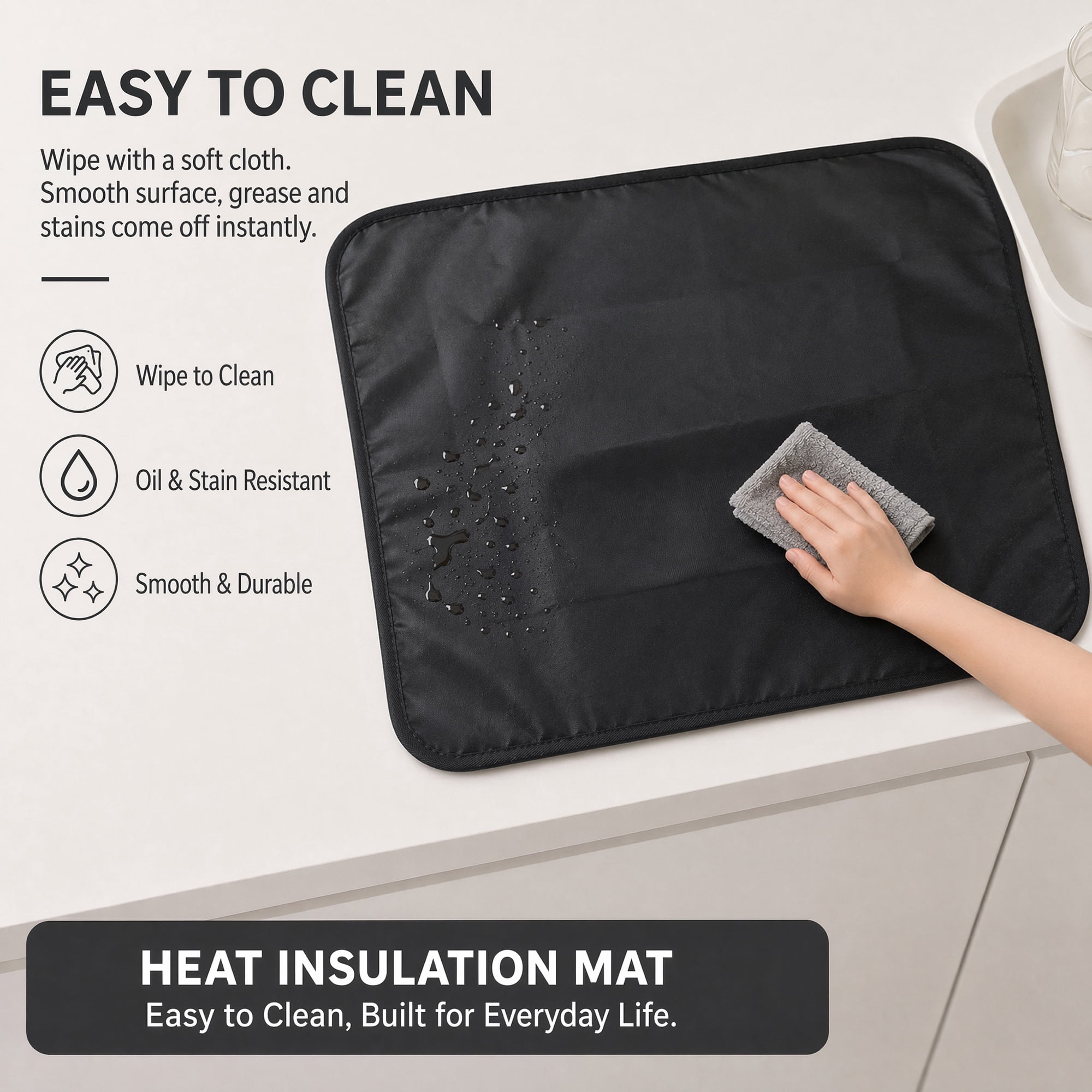 Unique Bargains Non Slip Silicone Heat Resistant Protector Pad Mat Black 19.7"x23.6"