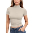 thumbnail image 3 of Yifymode Womens Tops Mock Neck Short Sleeve Slim Basic Summer Fall Basic Tee Mock Turtleneck Tops Women Slim Fit Fashion Top, 3 of 9