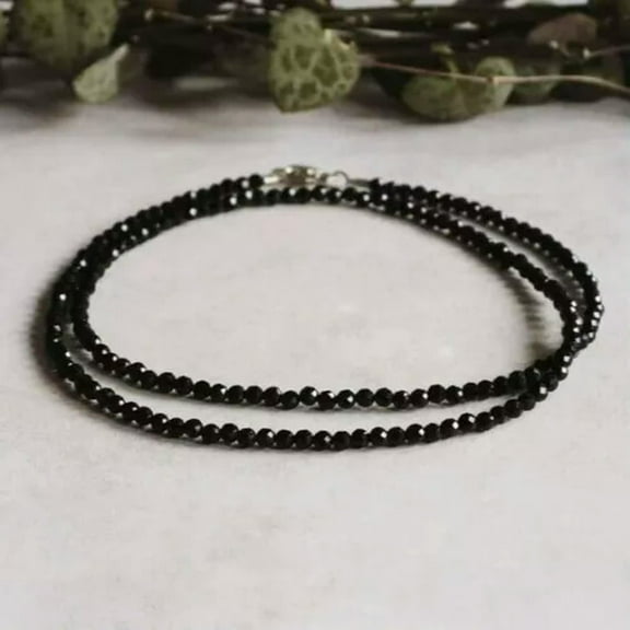 K-KED Black Agate Onyx 3mm Beaded Choker Healing Minimalist Women Crystal Necklace-28 in