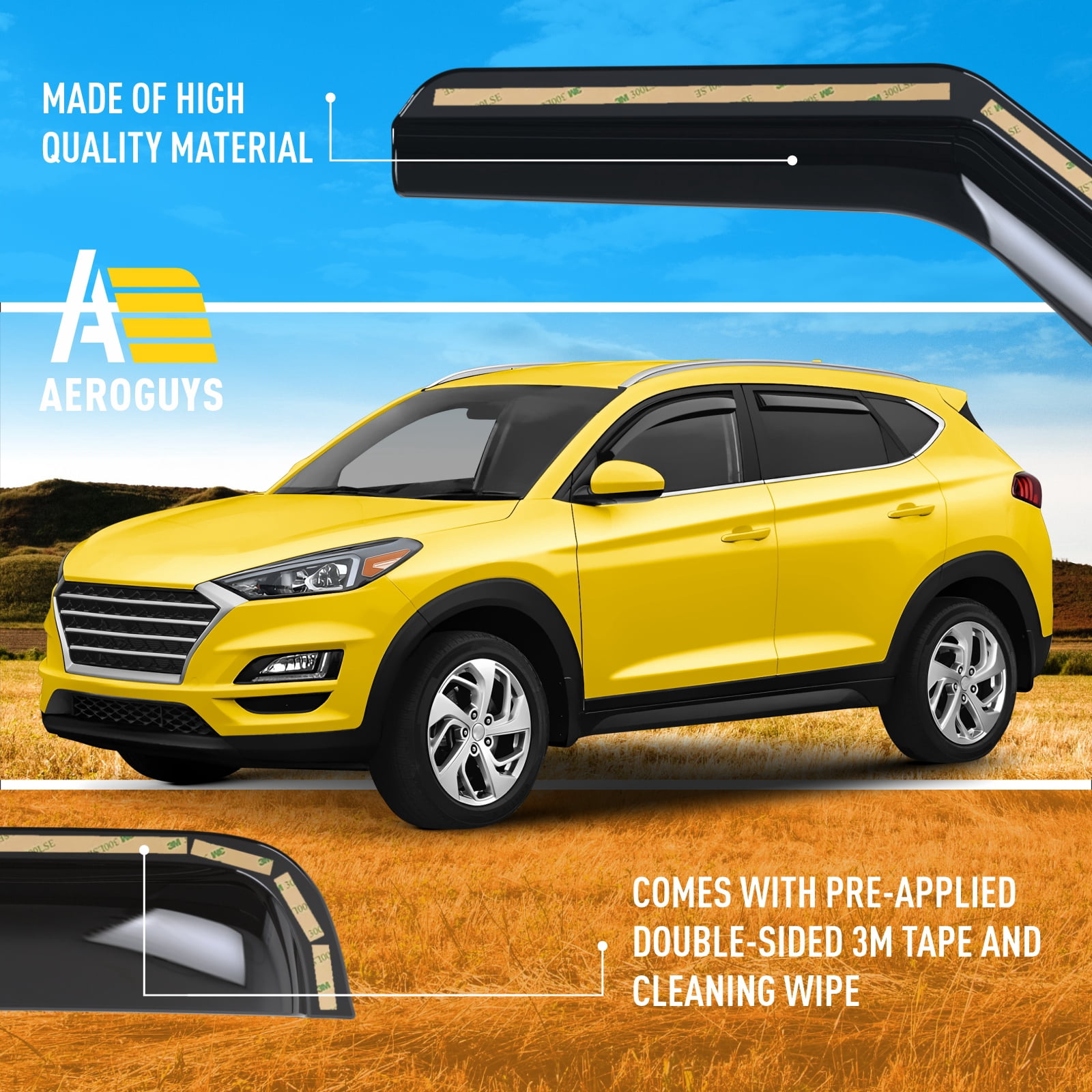 AEROGUYS In-Channel Window Deflectors Extra Durable Window Visors Rain Guards Fit for Hyundai Tucson 2016-2020, Sun Visors, Wind Vent Visors, Car Accessories - 4pcs.  AG0280