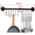 thumbnail image 2 of Barra de cocina industrial, rejilla para ollas de 80 cm para montaje en pared, rejilla de hierro para ollas con 14 ganchos para utensilios y sartenes, 2 of 5