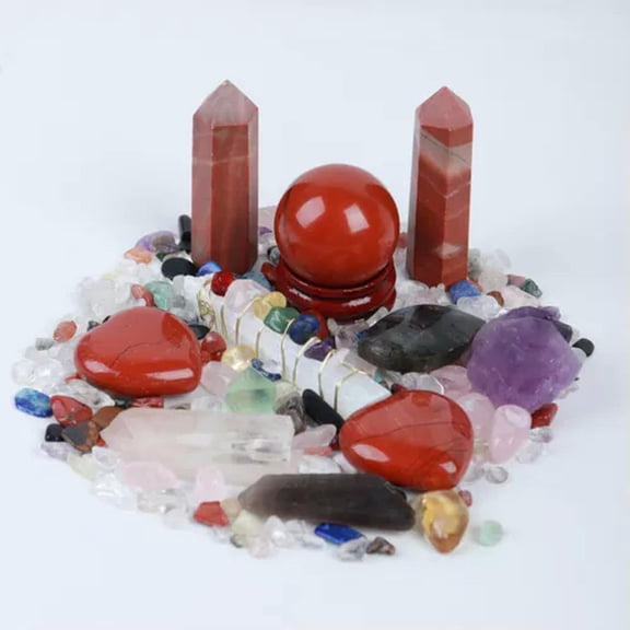 MATROOY Natural Crystal Point Healing Stone Selenite Wand Chakra Crystal Sphere Set -Red Jasper