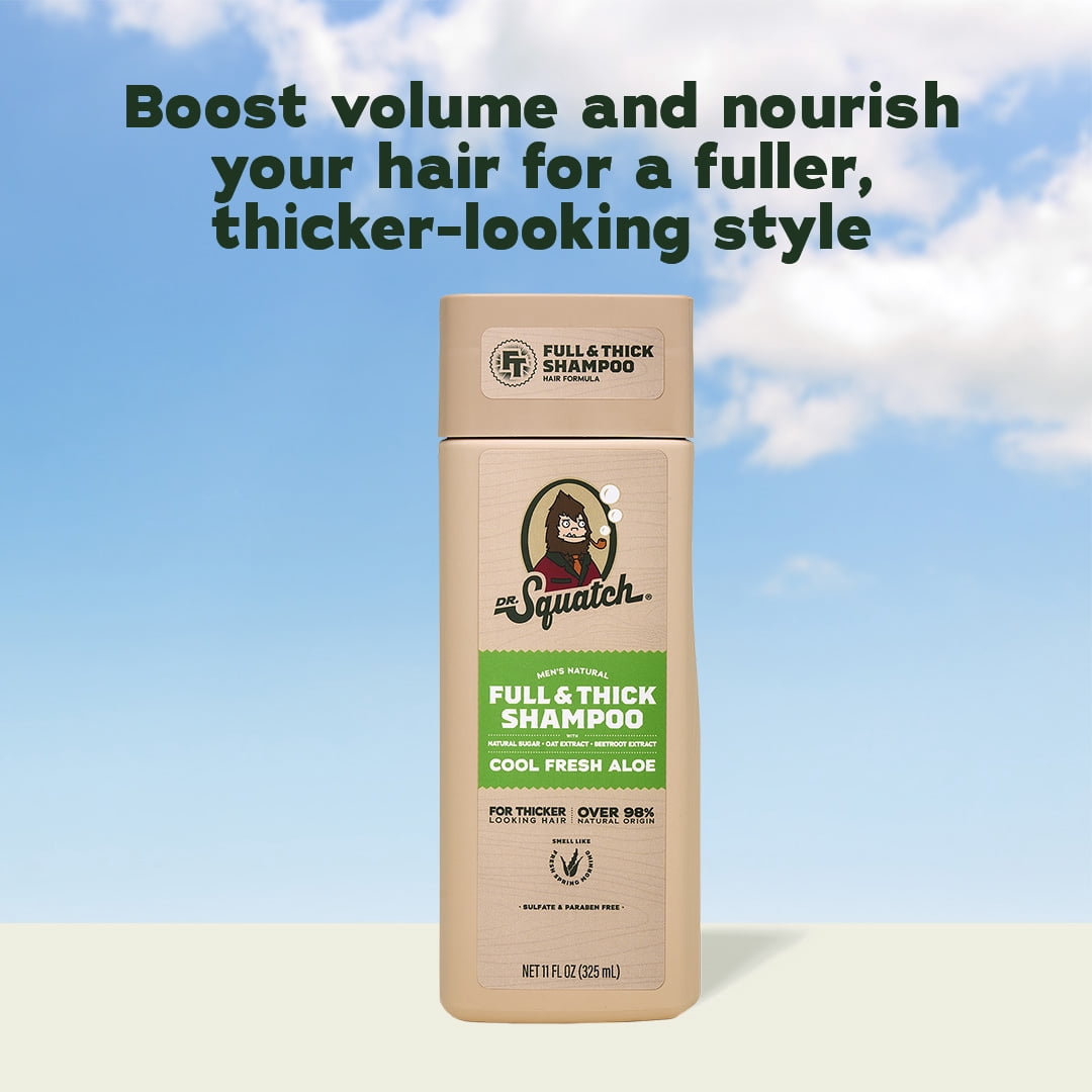 Dr. Squatch Full & Thick Mens Hydrating Shampoo, Thickening Natural Sulfate Free Shampoo for Men, Cool Fresh Aloe, 11 fl Oz